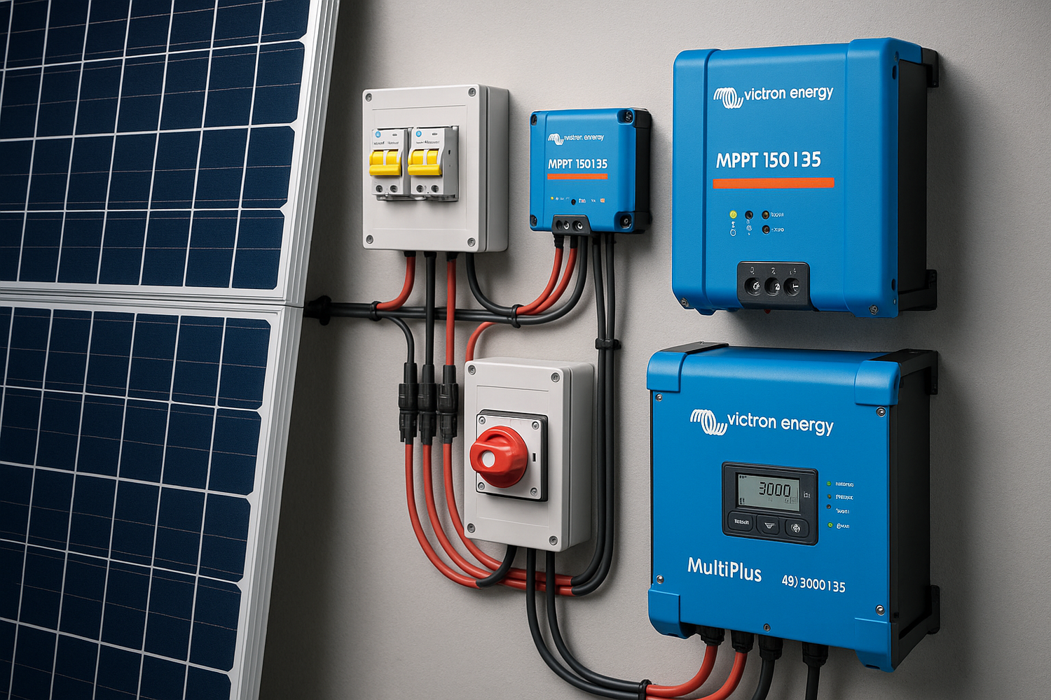 renewable energy with dc protection fuses and cables and victron equipmenmt