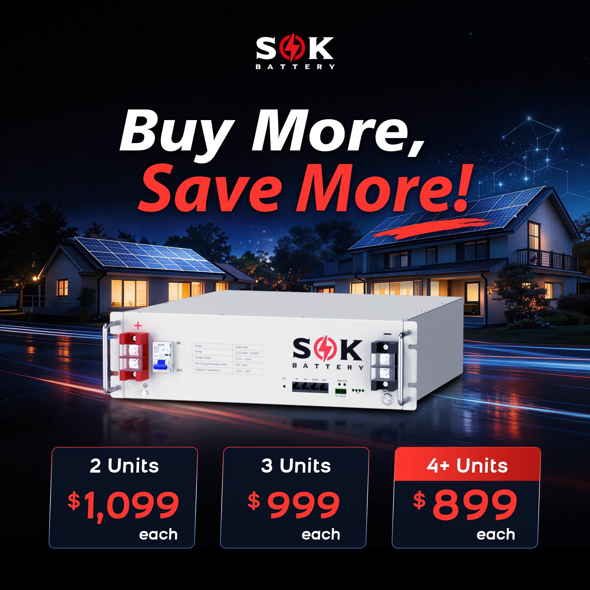 SOK SK48V100N 48V 100Ah Server Rack LiFePO4 Battery