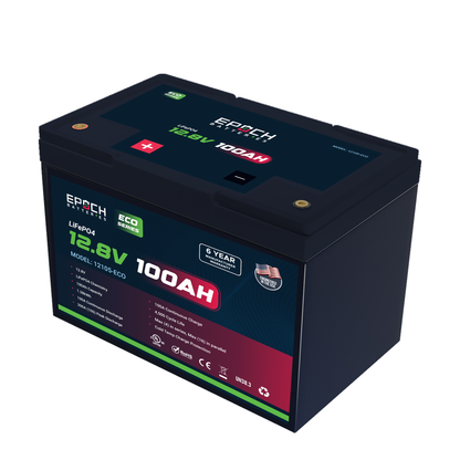 12V 100Ah (1.28kWh) - Eco Series LiFePO4 Battery SKU: 12100-ECO