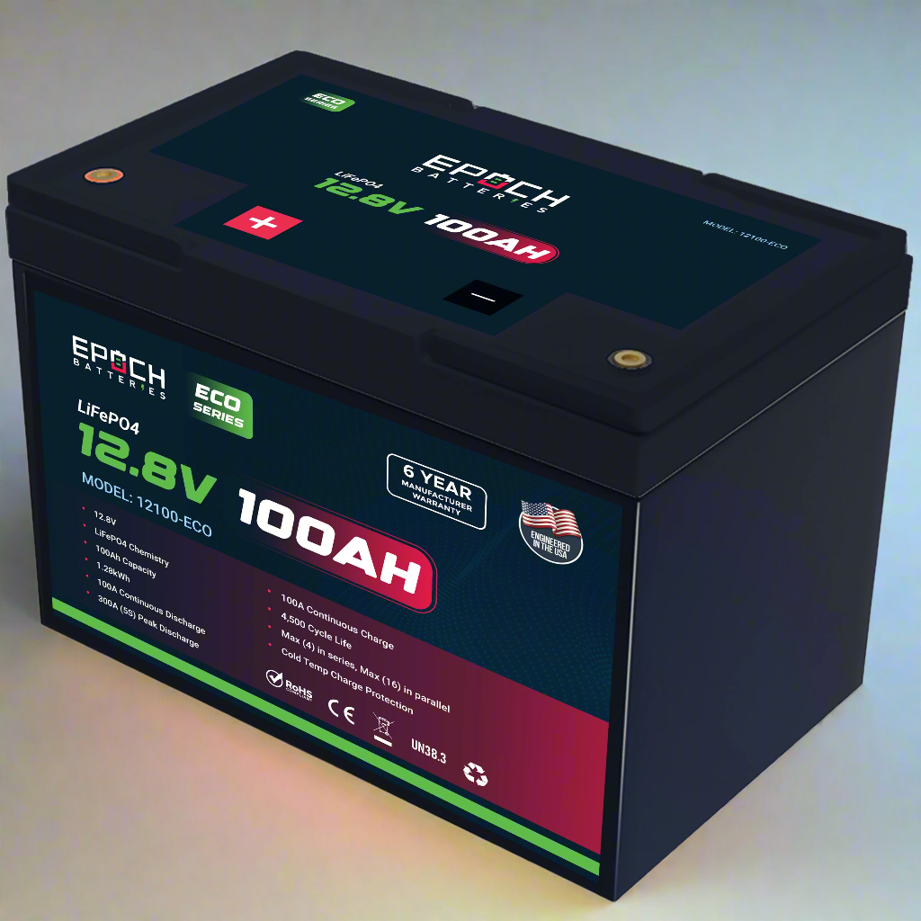 12V 100Ah (1.28kWh) - Eco Series LiFePO4 Battery SKU: 12100-ECO