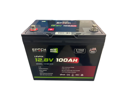 12V 100Ah (1.28kWh) - Eco Series LiFePO4 Battery SKU: 12100-ECO