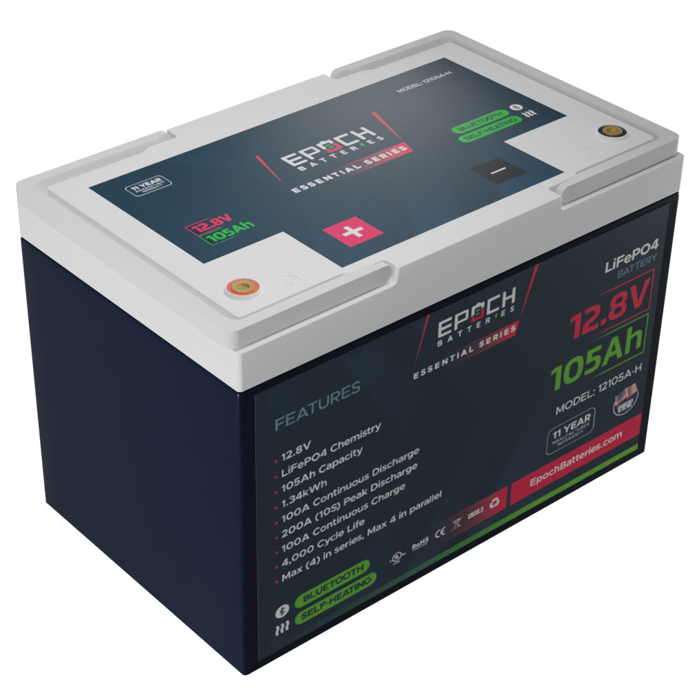 12V 105Ah (1.34kWh) Essential Series - Bluetooth & Heated LiFePO4 Battery SKU: 12105A-H