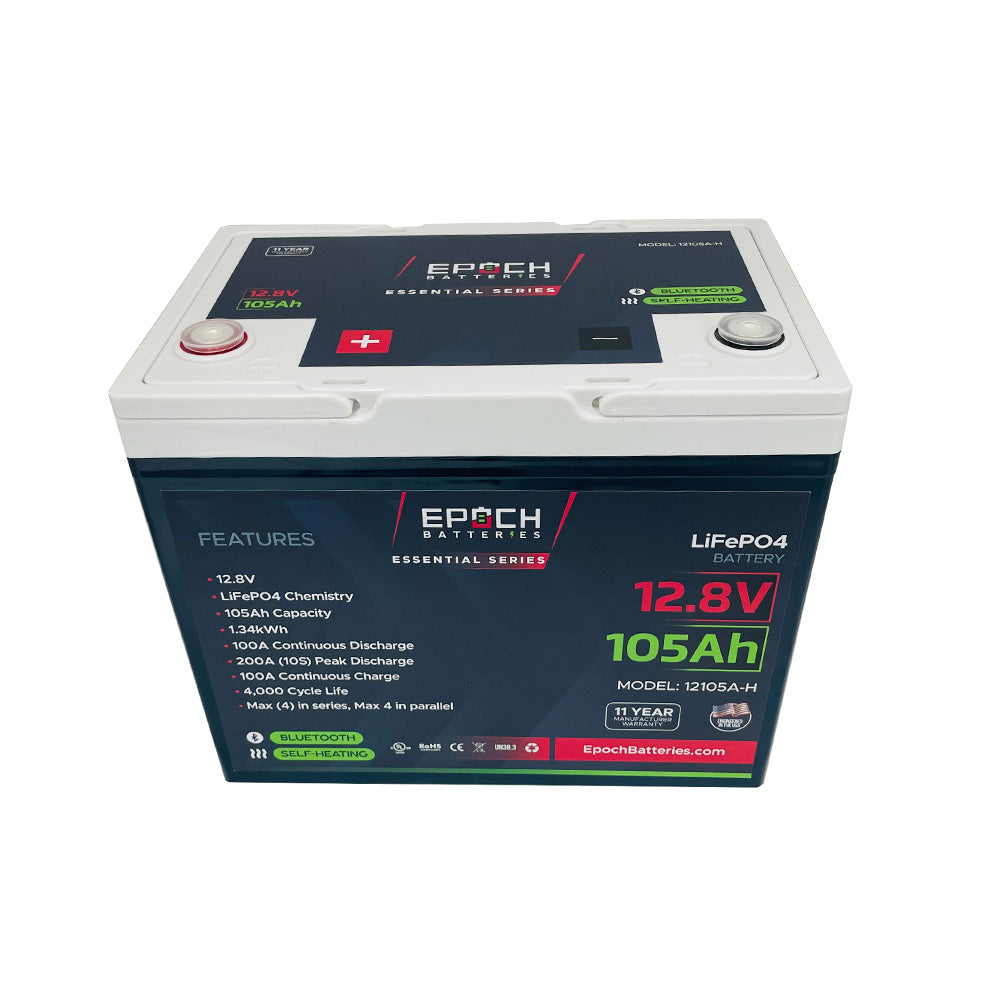 12V 105Ah (1.34kWh) Essential Series - Bluetooth & Heated LiFePO4 Battery SKU: 12105A-H