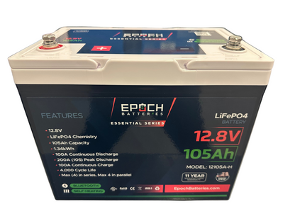 12V 105Ah (1.34kWh) Essential Series - Bluetooth & Heated LiFePO4 Battery SKU: 12105A-H