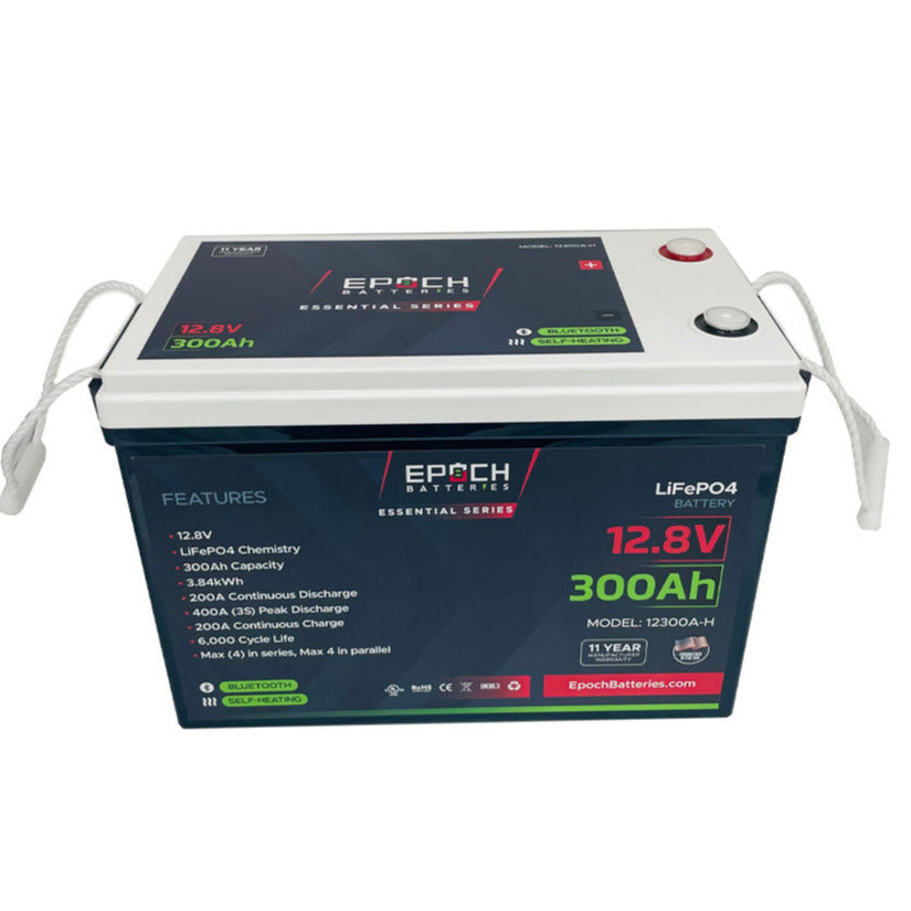 12V 300Ah (3.84kWh) Essential Series - Bluetooth & Heated LiFePO4 Battery SKU: 12300A-H