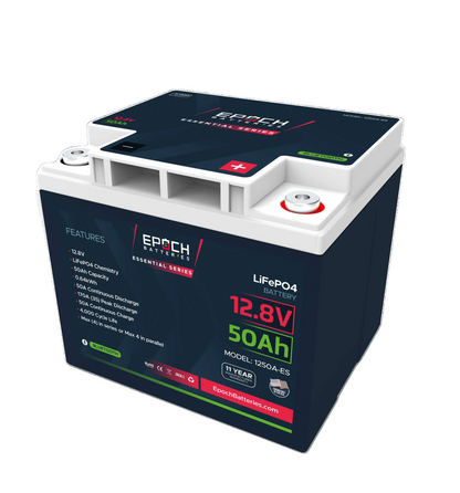 12V 50Ah (0.64kWh) Essential Series - Bluetooth LiFePO4 Battery SKU: 1250A-ES