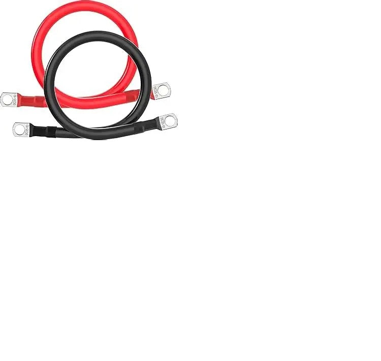 Red and black marine grade battery cables with crimped tinned copper lugs and adhesive heat shrink
