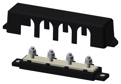 Jonsson Tech BB250-4 | 250A 58VDC Busbar — 4 × M8 Posts, 150 mm² Nickel-Plated Copper, V-0 Cover