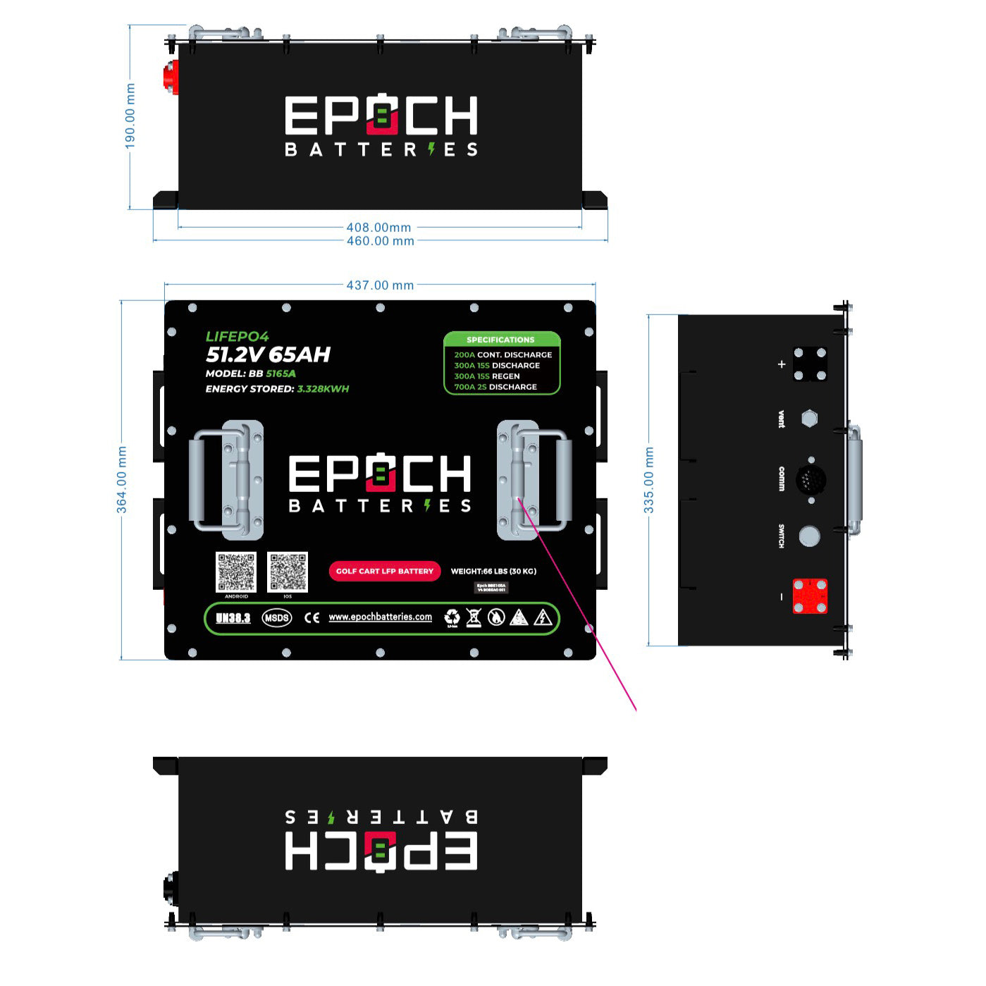 48V 65Ah - LiMax Series - Lithium (LiFePO4) Golf Cart Battery - Complete Kit