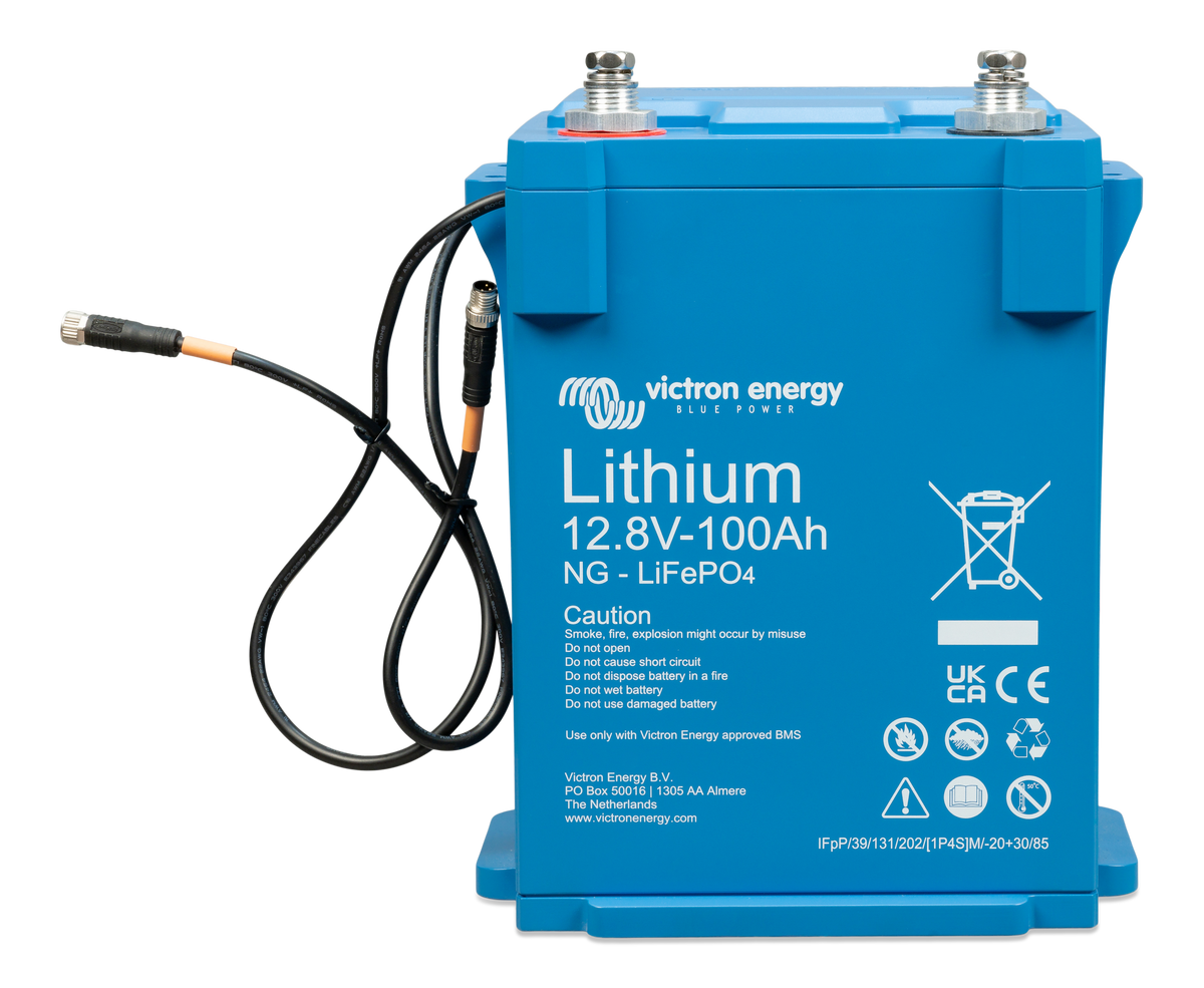 Victron Lithium NG 12.8V 100Ah battery, angled front view
