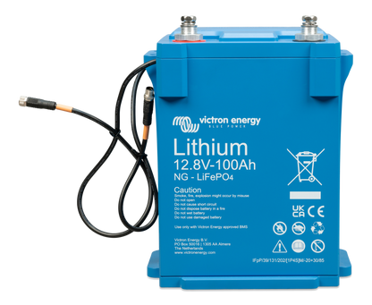 Victron Lithium NG 12.8V 100Ah battery, angled front view