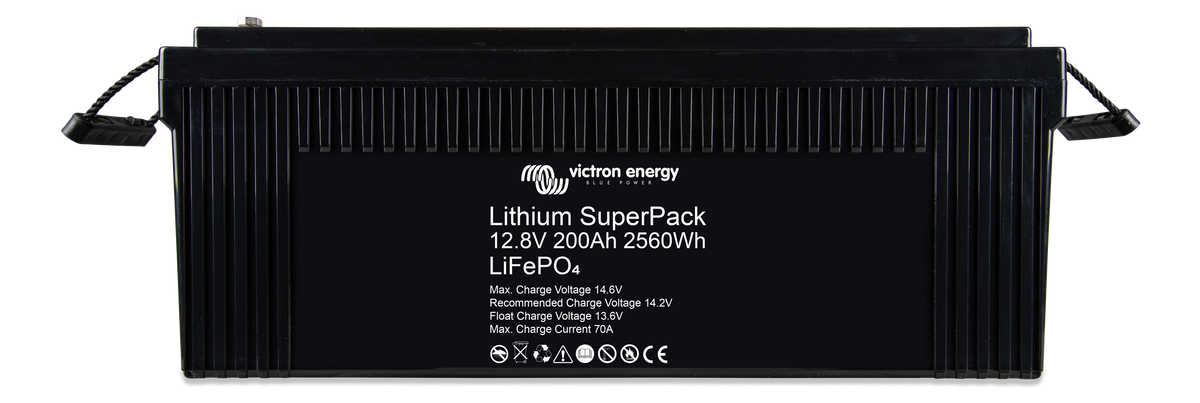 Victron Lithium SuperPack 12.8V 200Ah LiFePO4 battery, front view