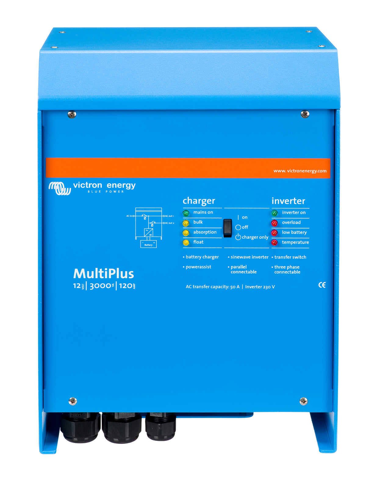 Victron MultiPlus 12/3000/120-50 inverter/charger, front view