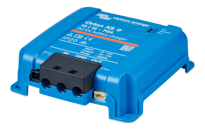 Victron Orion XS 12/12-70A DC-DC battery charger, left side showing terminals