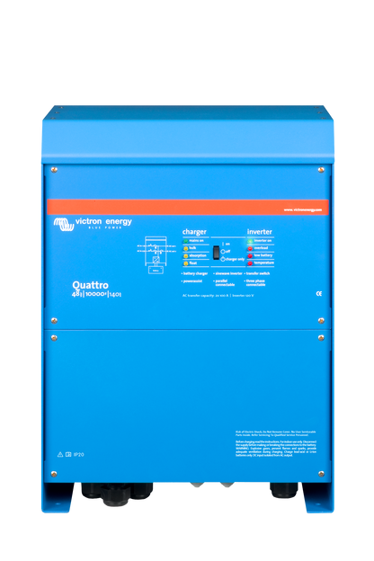 Victron Quattro 48/10000/140-100/100 120V inverter/charger, front view