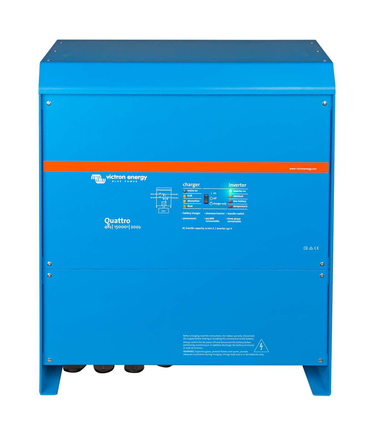 Victron Quattro 48/15000 200A inverter/charger, front view