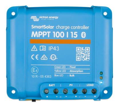 Victron SmartSolar MPPT 100/15 solar charge controller, top view