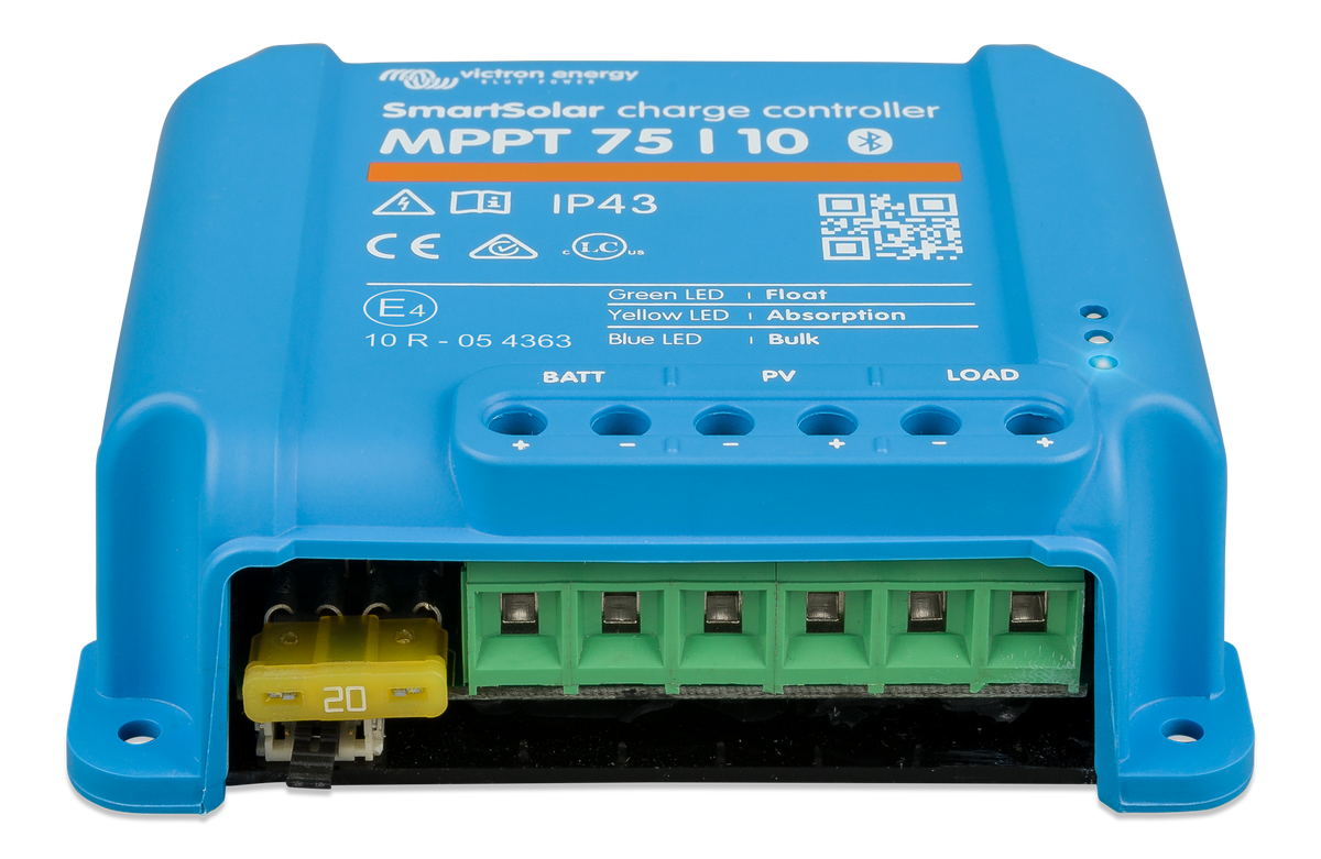 Victron SmartSolar MPPT 75/10 solar charge controller, front view