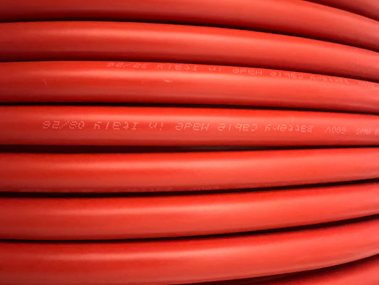 1/0 AWG (50mm²) Flexible Copper Battery Cable — Made in Italy, Sold Per Foot (Red or Black)