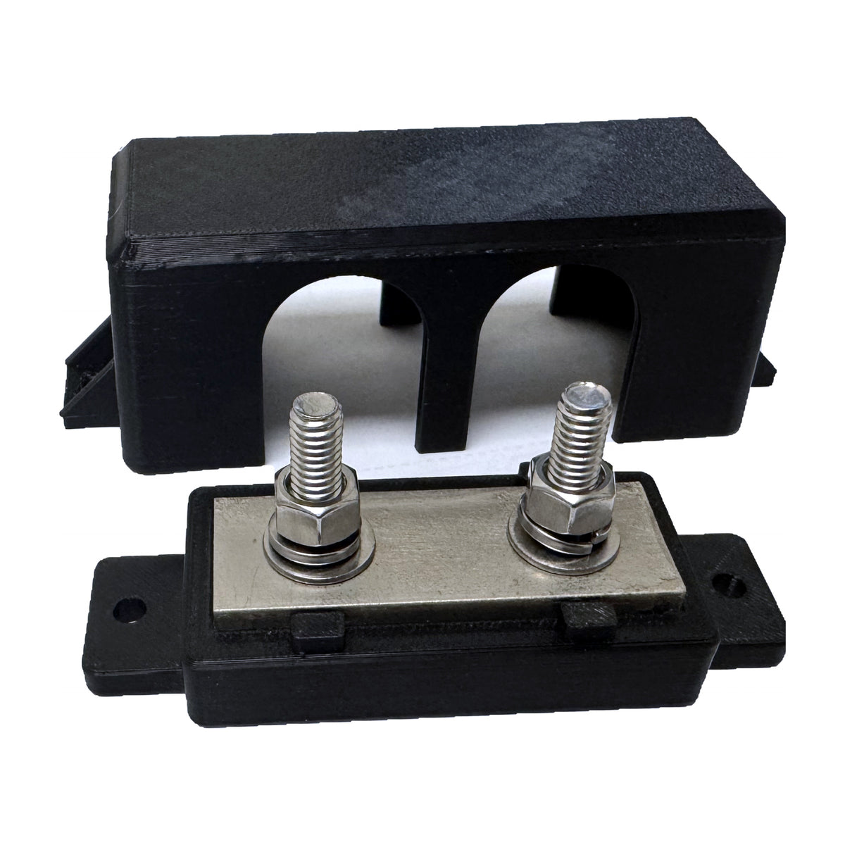 Jonsson Tech BB250-2 | 250A 58VDC Busbar — 2 × M8 Posts, 150 mm² Nickel-Plated Copper, V-0 Cover