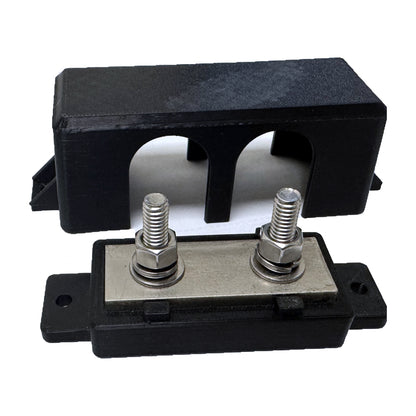 Jonsson Tech BB250-2 | 250A 58VDC Busbar — 2 × M8 Posts, 150 mm² Nickel-Plated Copper, V-0 Cover