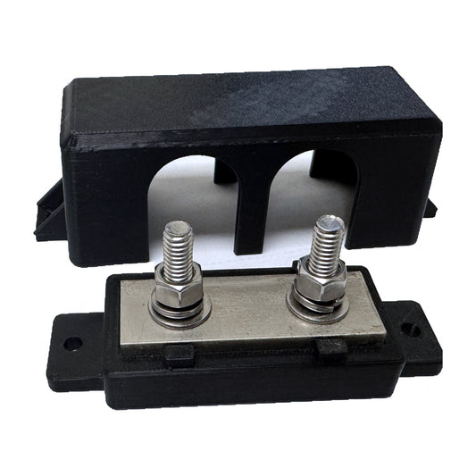 Jonsson Tech BB250-2 | 250A 58VDC Busbar — 2 × M8 Posts, 150 mm² Nickel-Plated Copper, V-0 Cover